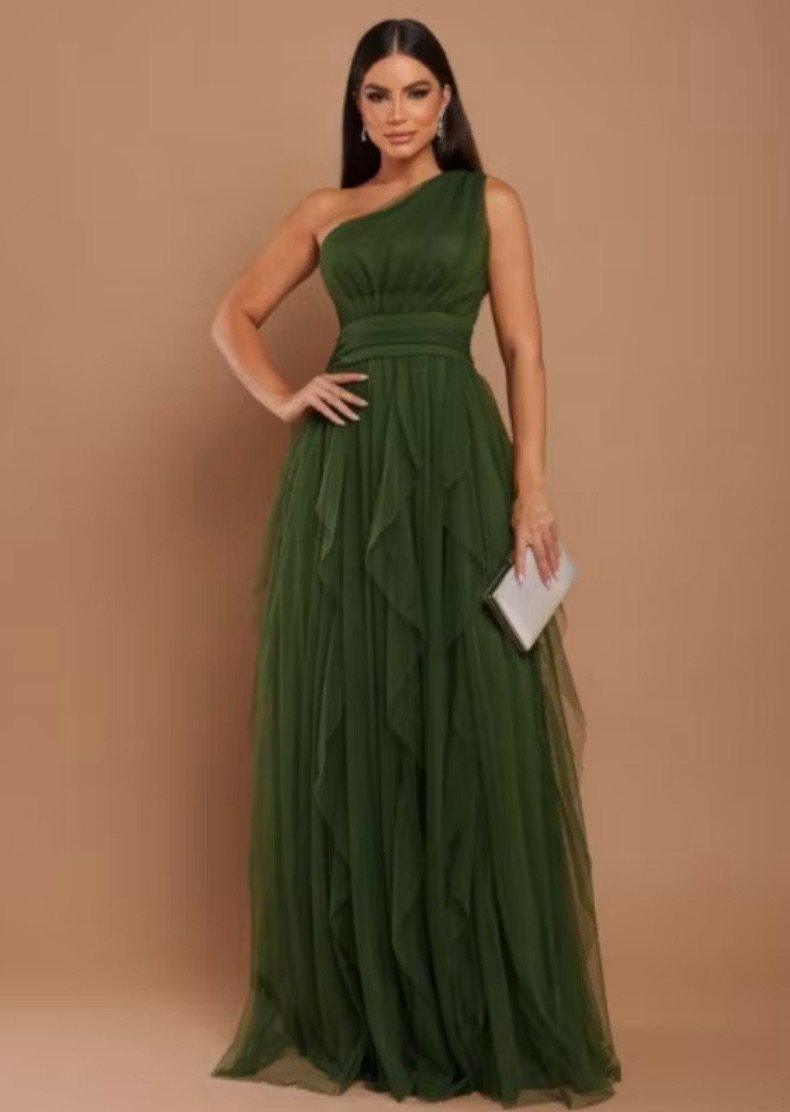 Vestido Musgo Evasê Chic