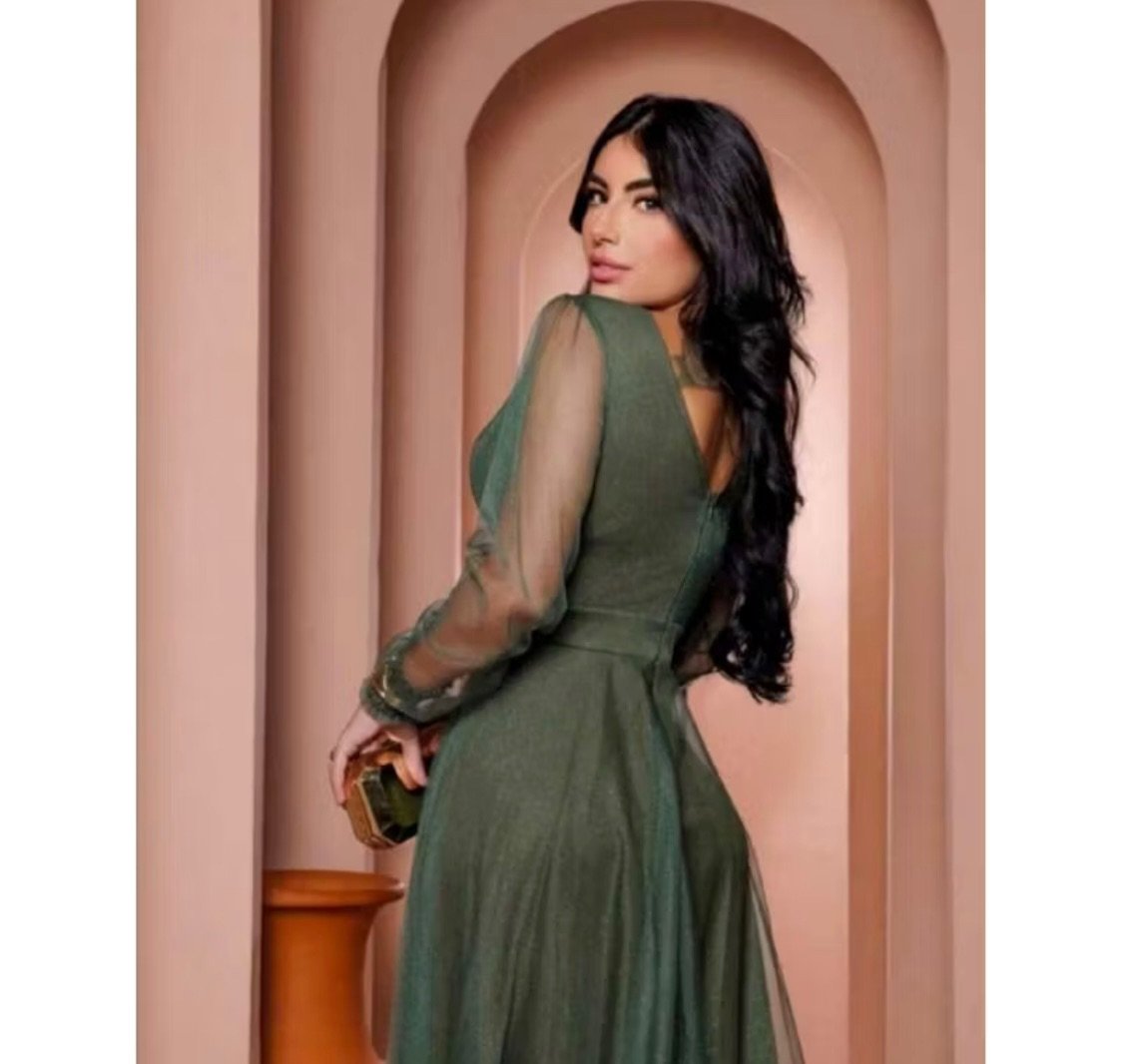 Vestido Musgo Sofisticado e Elegante