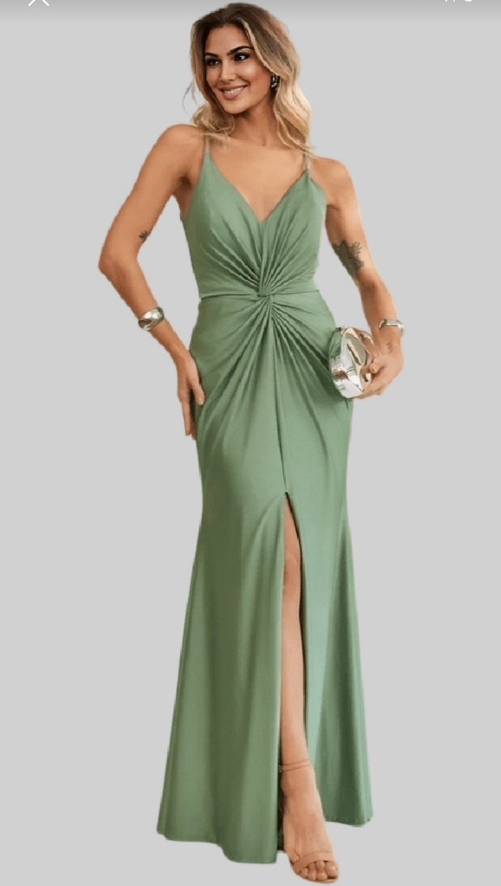 Vestido Menta com Fenda Elegante