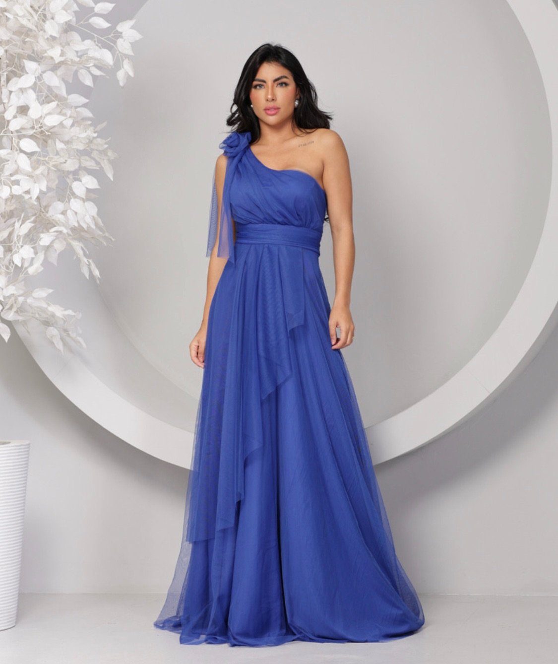 Vestido Azul de Ombro Único