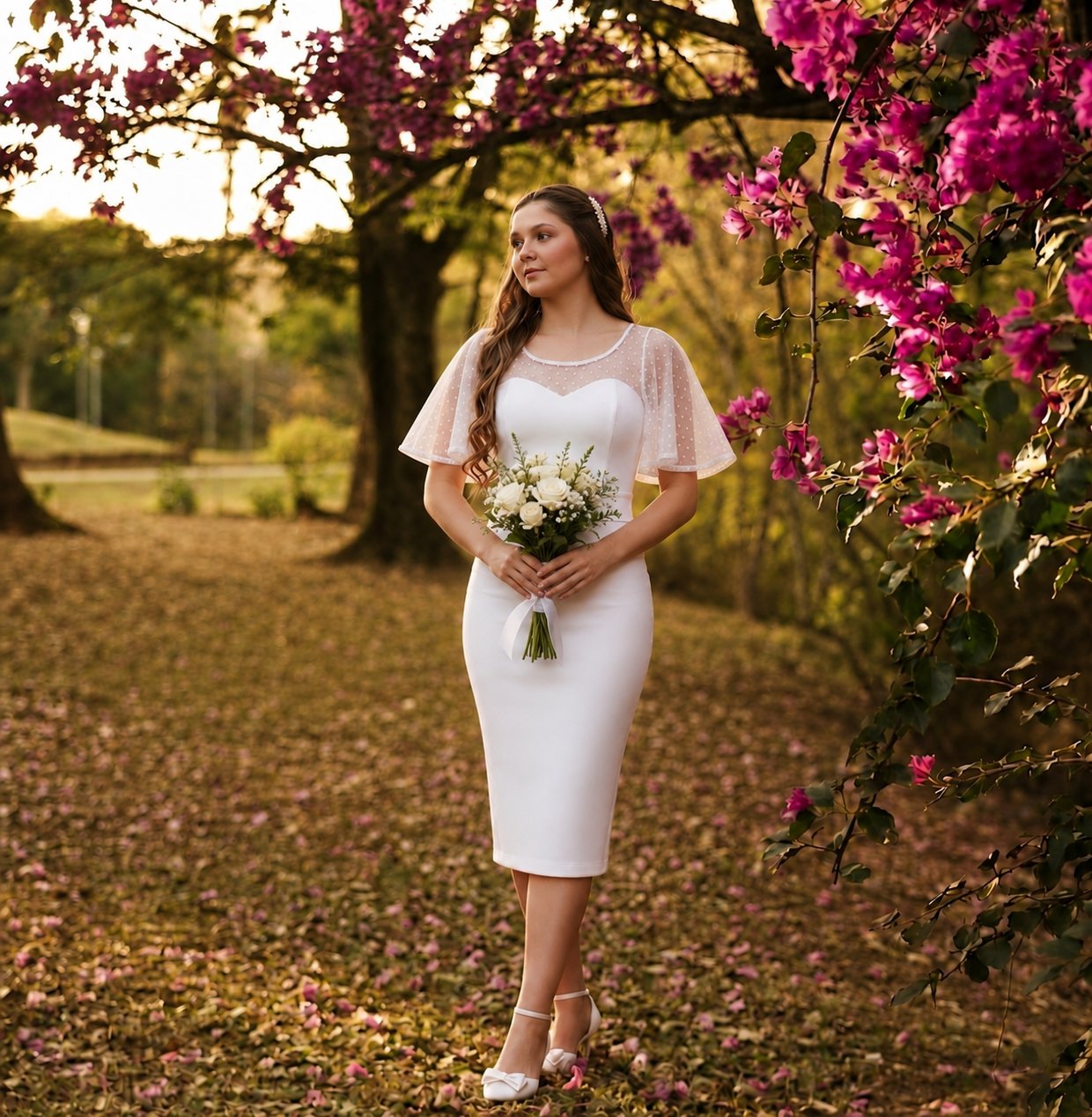 Vestido Elegante com Tule Poá