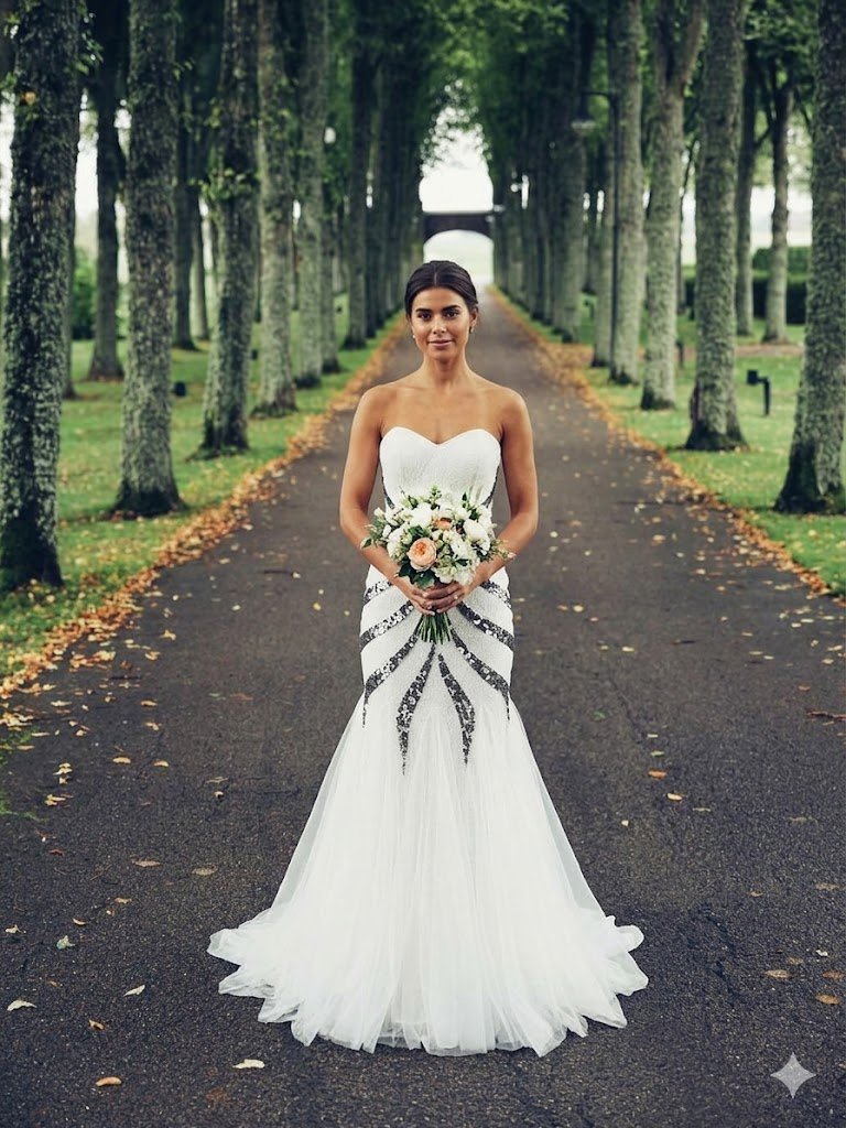 Vestido Sereia com Detalhes Brilhantes