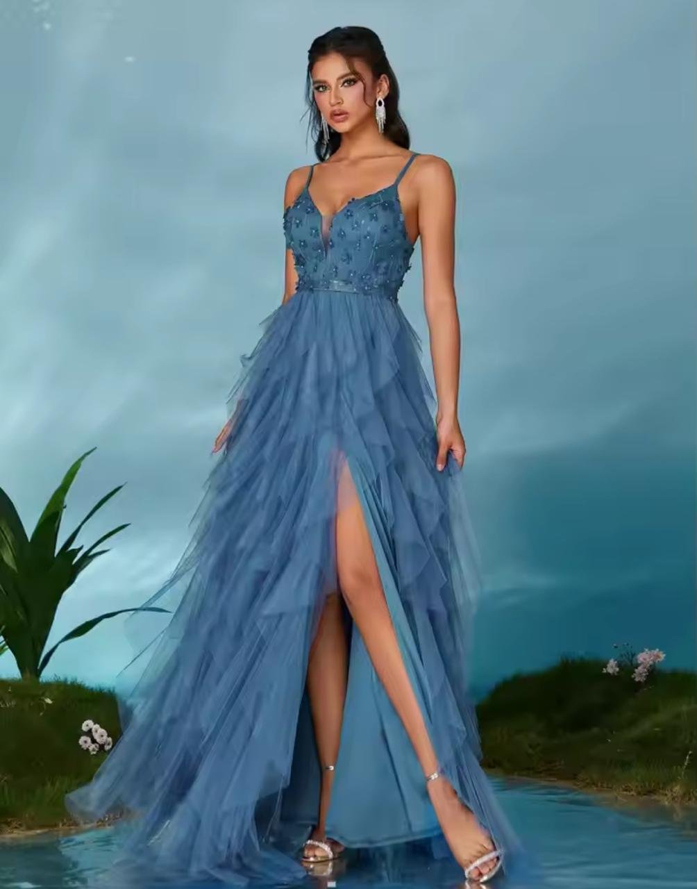 Vestido Longo Azul Serenity em Tule
