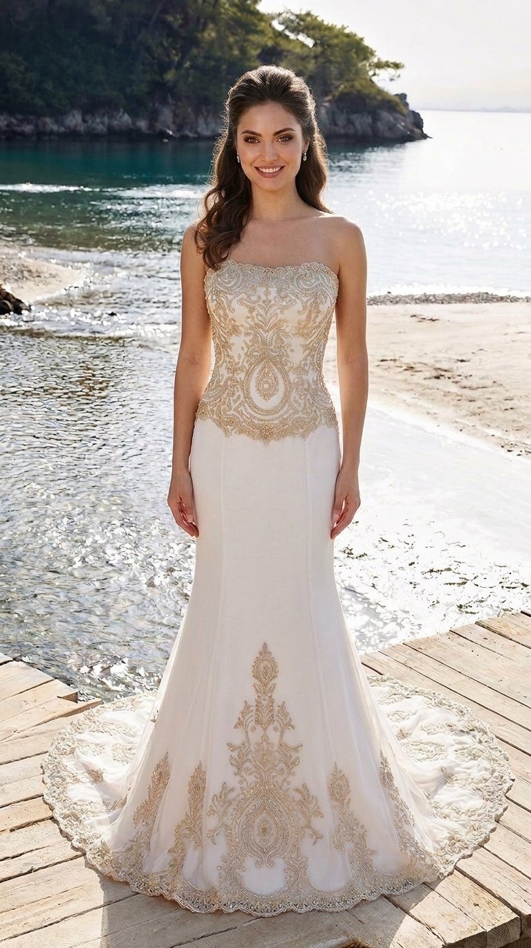 Vestido de Noiva Elegante Dourado